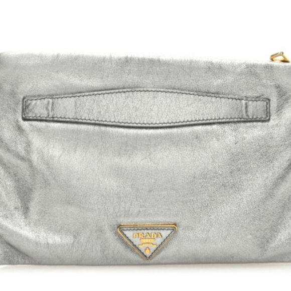 Prada Metallic Nappa Triangle Clutch in Silver - Picture 1 of 5